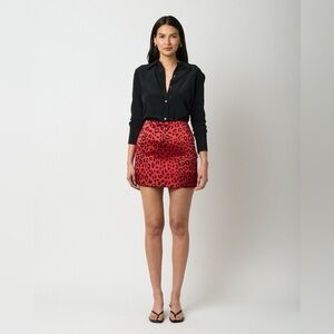 Equipment Femme 100% Silk  Laylin skirt red animal leopard print NWT